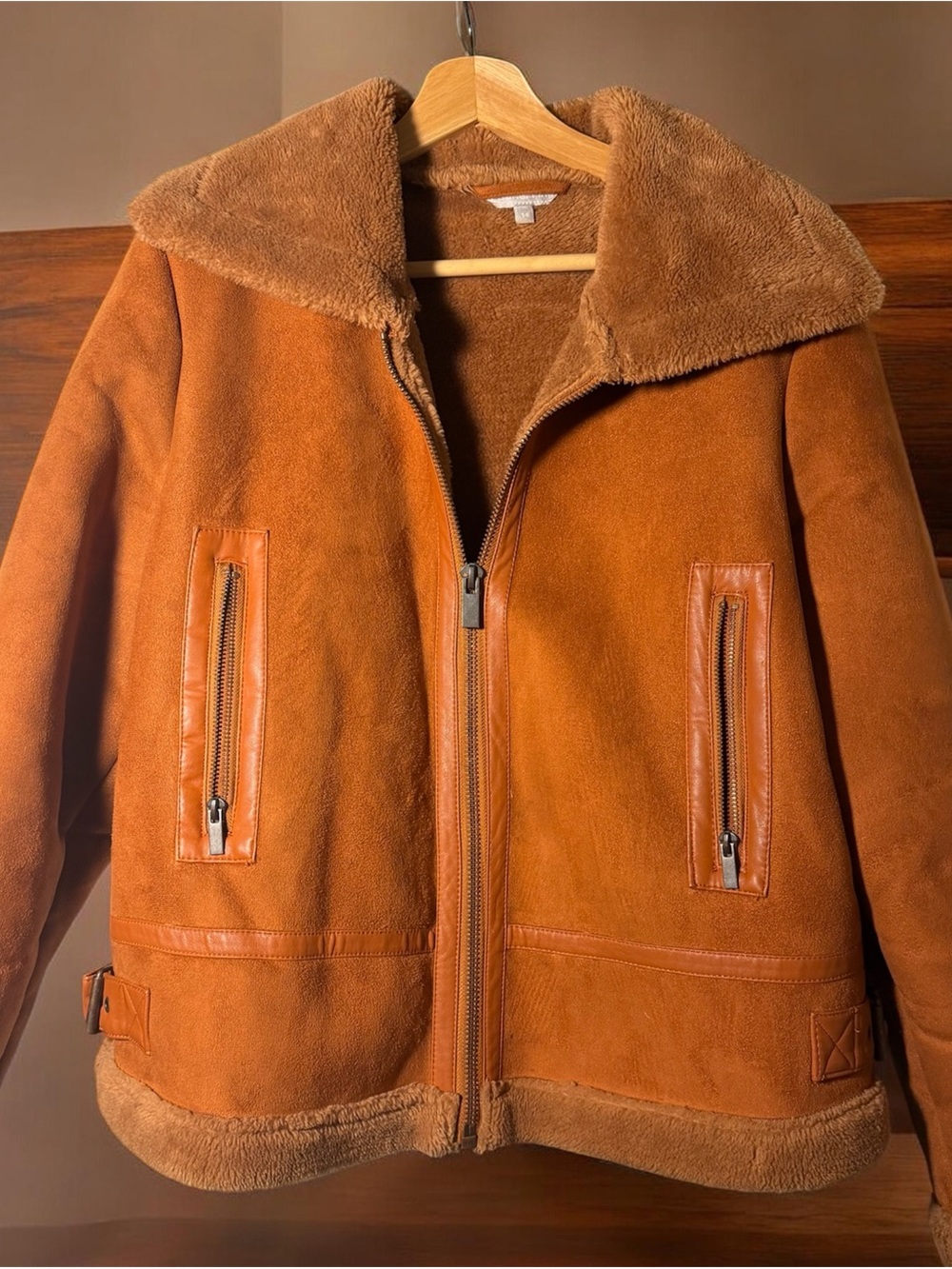 Red herring by Debenhams Suede Shearling Zip Jacket in Cognac